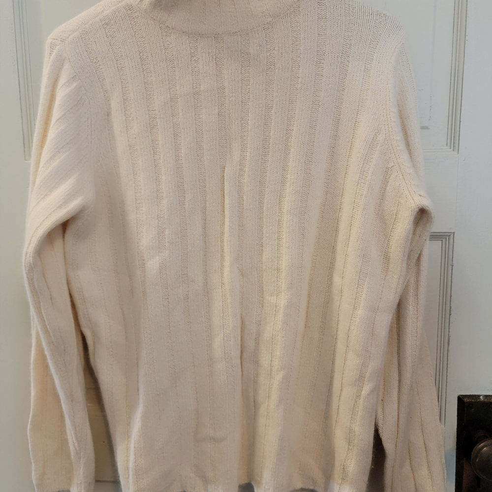 Cream Ribbed Turtleneck Sweater